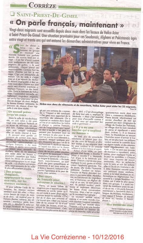 Article La Vie Corrézienne 10/12/2016